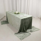 Premium Crushed Velvet 90"x156" Rectangle Tablecloth Sage Green - Reusable Soft Seamless Table Cover - Bell Racket Store