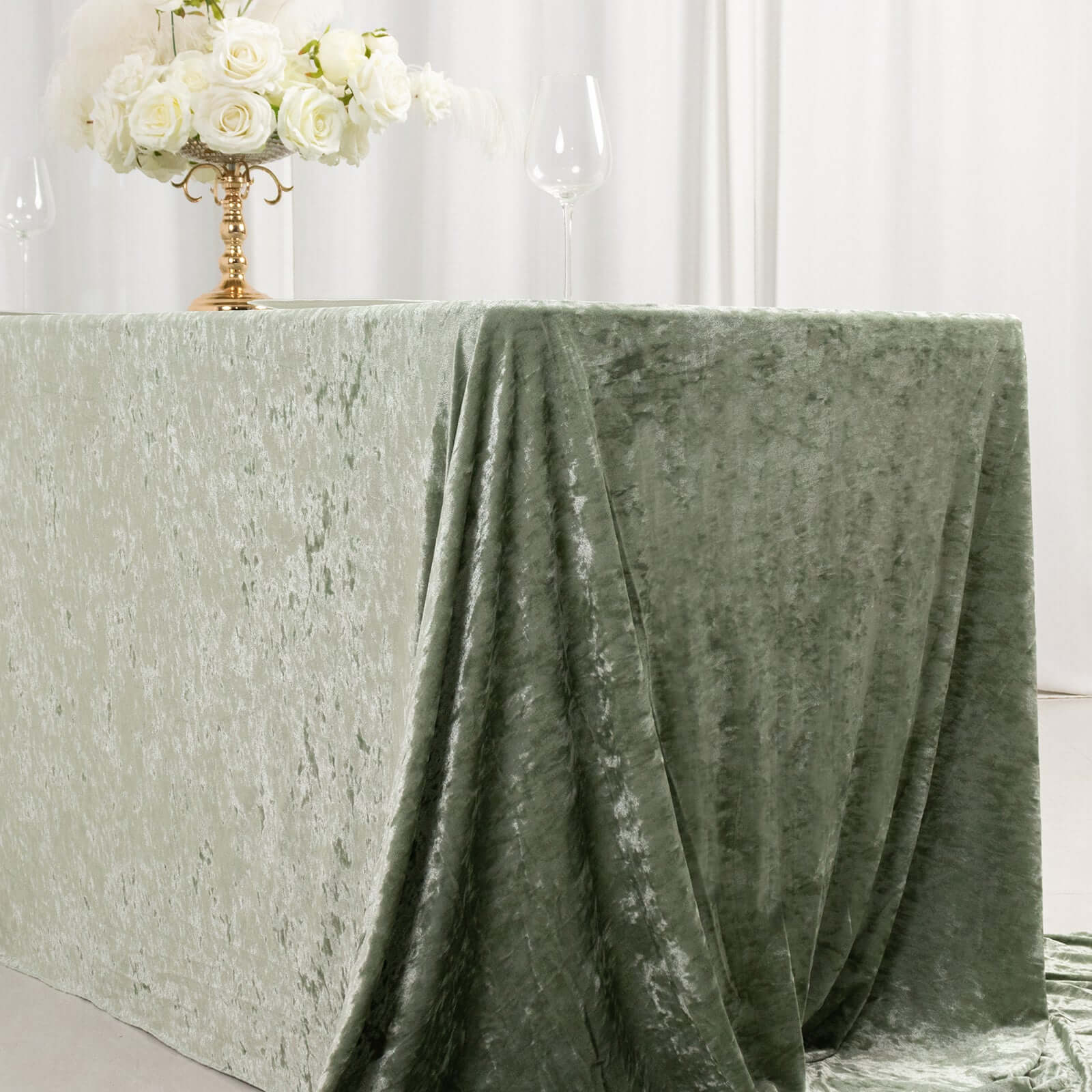 Premium Crushed Velvet 90"x156" Rectangle Tablecloth Sage Green - Reusable Soft Seamless Table Cover - Bell Racket Store