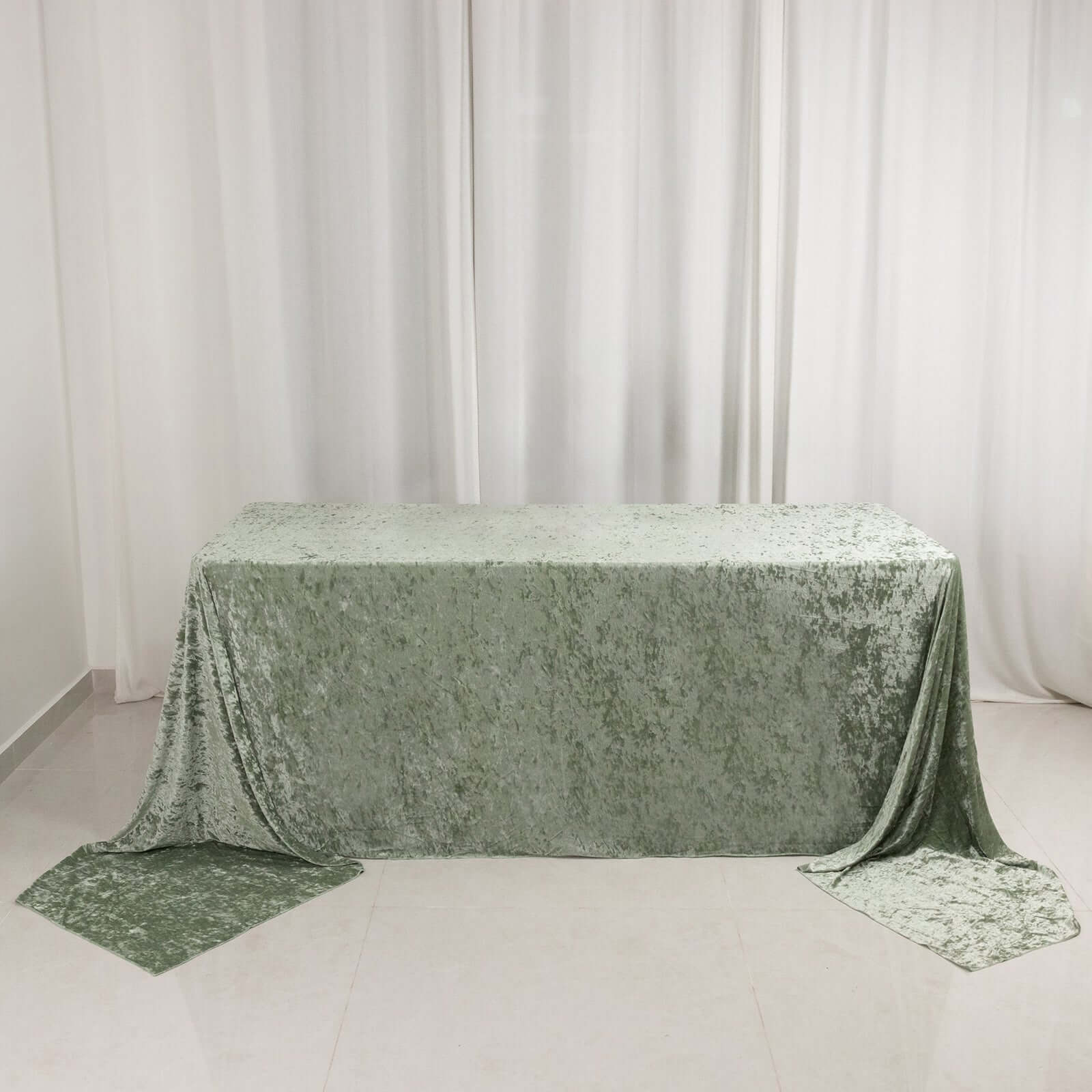 Premium Crushed Velvet 90"x156" Rectangle Tablecloth Sage Green - Reusable Soft Seamless Table Cover - Bell Racket Store