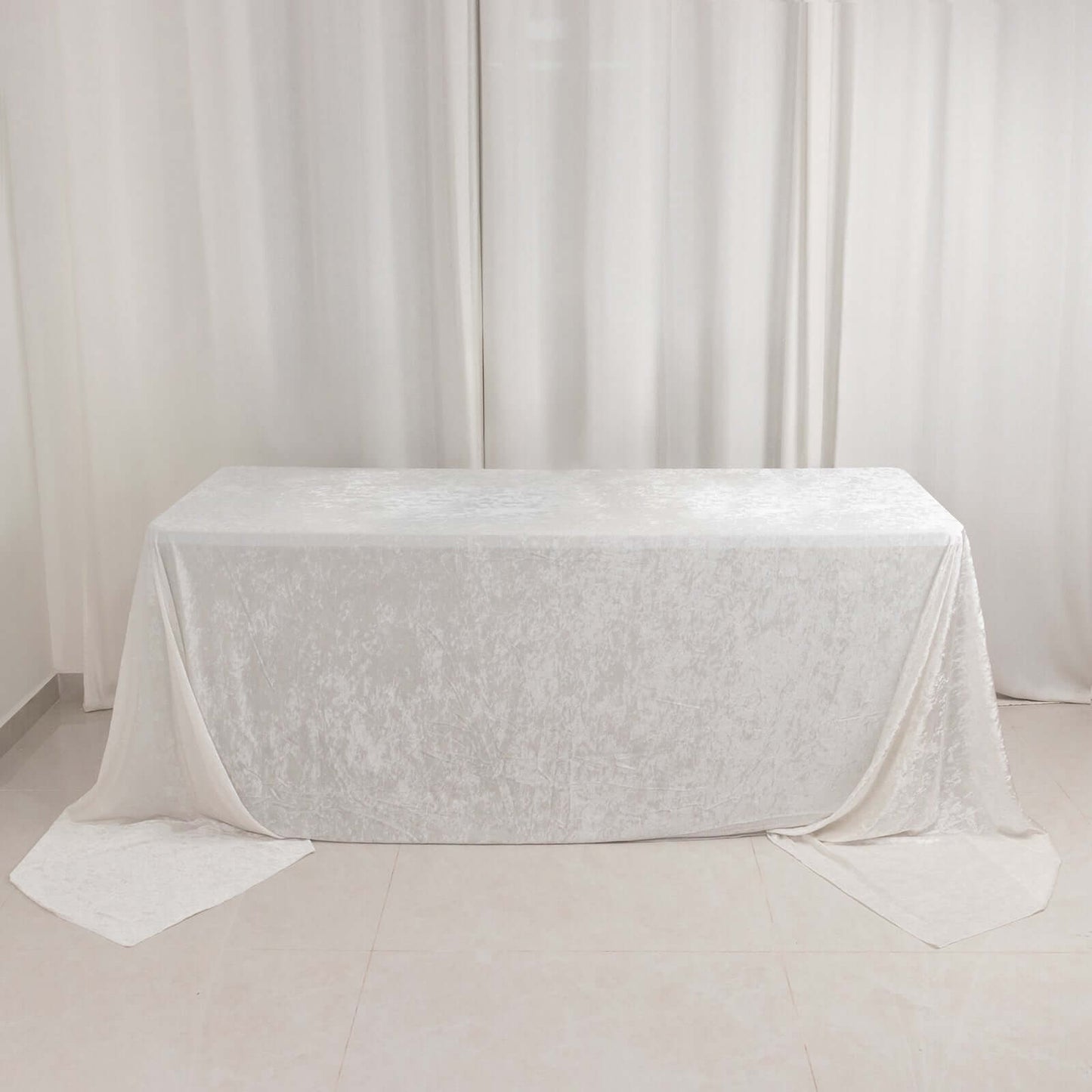 Premium Crushed Velvet 90"x156" Rectangle Tablecloth White - Reusable Soft & Sophisticated Seamless Table Cover - Bell Racket Store