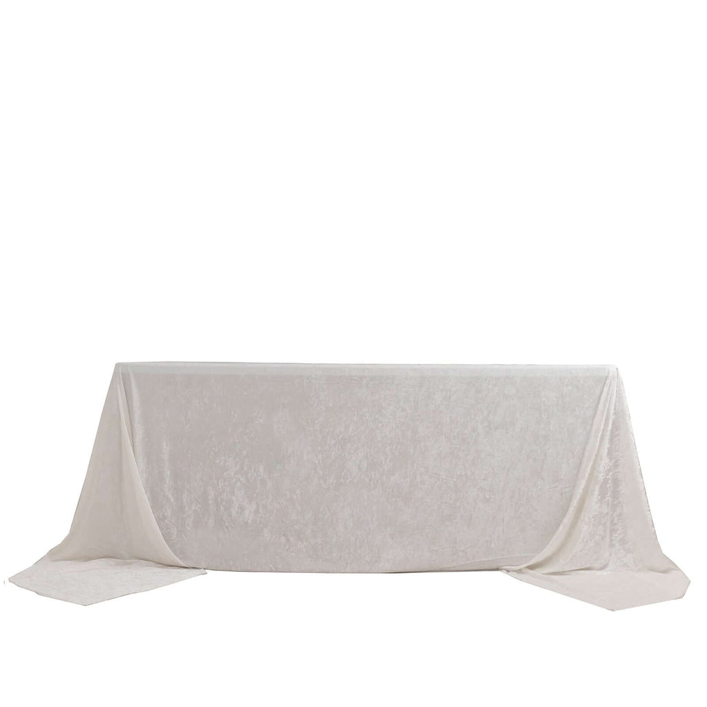 Premium Crushed Velvet 90"x156" Rectangle Tablecloth White - Reusable Soft & Sophisticated Seamless Table Cover - Bell Racket Store
