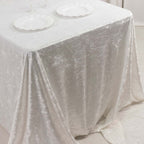 Premium Crushed Velvet 90"x156" Rectangle Tablecloth White - Reusable Soft & Sophisticated Seamless Table Cover - Bell Racket Store