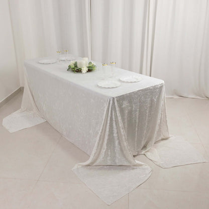 Premium Crushed Velvet 90"x156" Rectangle Tablecloth White - Reusable Soft & Sophisticated Seamless Table Cover - Bell Racket Store