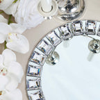 2-Pack Glass Mirror Round Charger Plates 13" in Silver with Jeweled Rim - Premium Decorative Dinner Party Charger Tableware