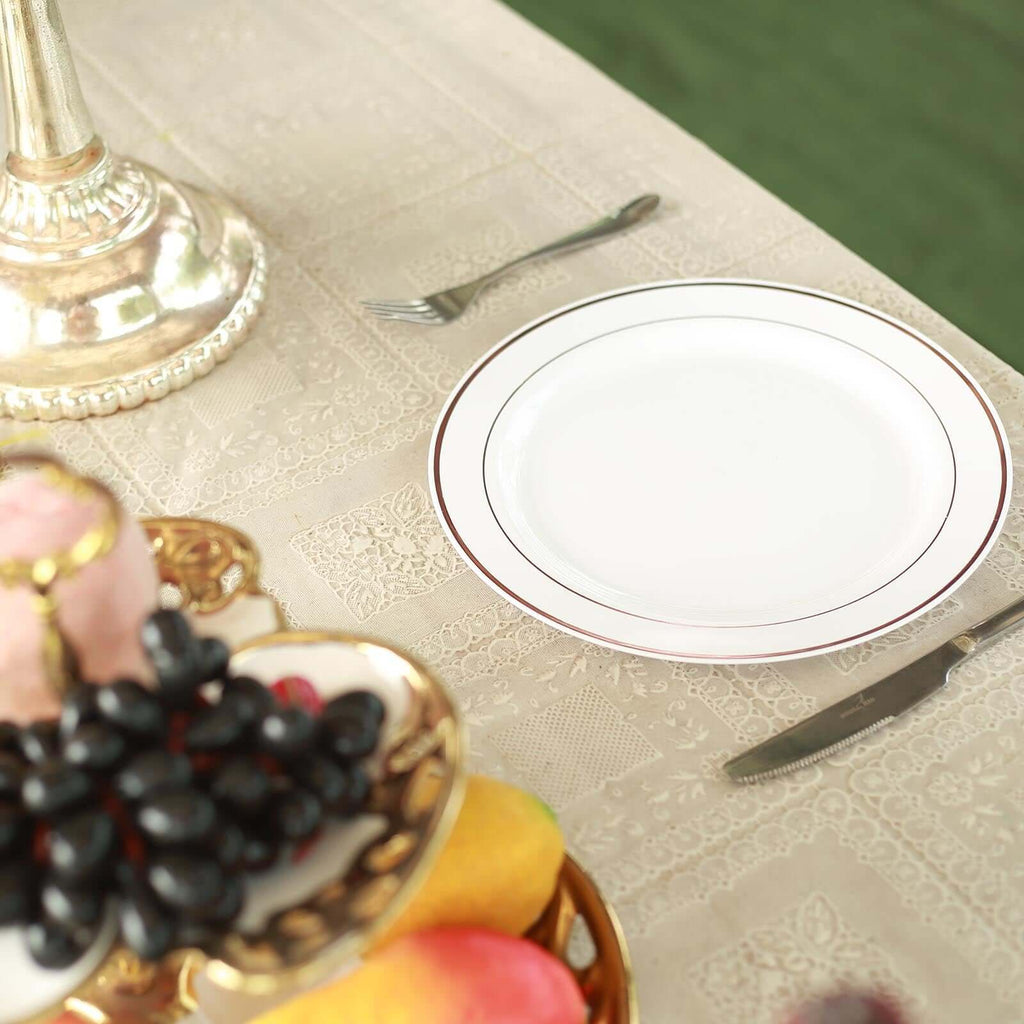 10-Pack Plastic Dinner Plates White with TrÃ¨s Chic Rose Gold Rim - Perfect Disposable Party Plates 10"
