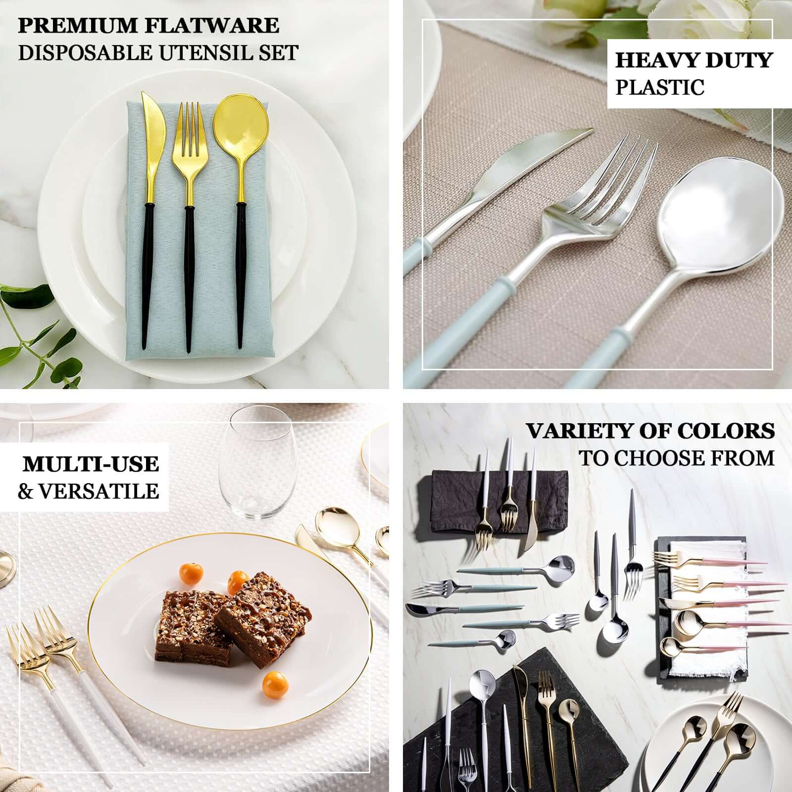 24-Pack Plastic Fork and Spoon Set Metallic Gold - Heavy Duty Disposable Modern Utensils 6"