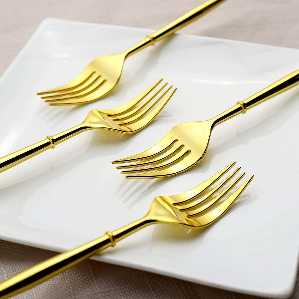 24-Pack Plastic Forks Modern Flatware Gold - Premium Heavy Duty Disposable Silverware 8"