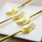 24-Pack Plastic Forks Modern Flatware Gold - Premium Heavy Duty Disposable Silverware 8"