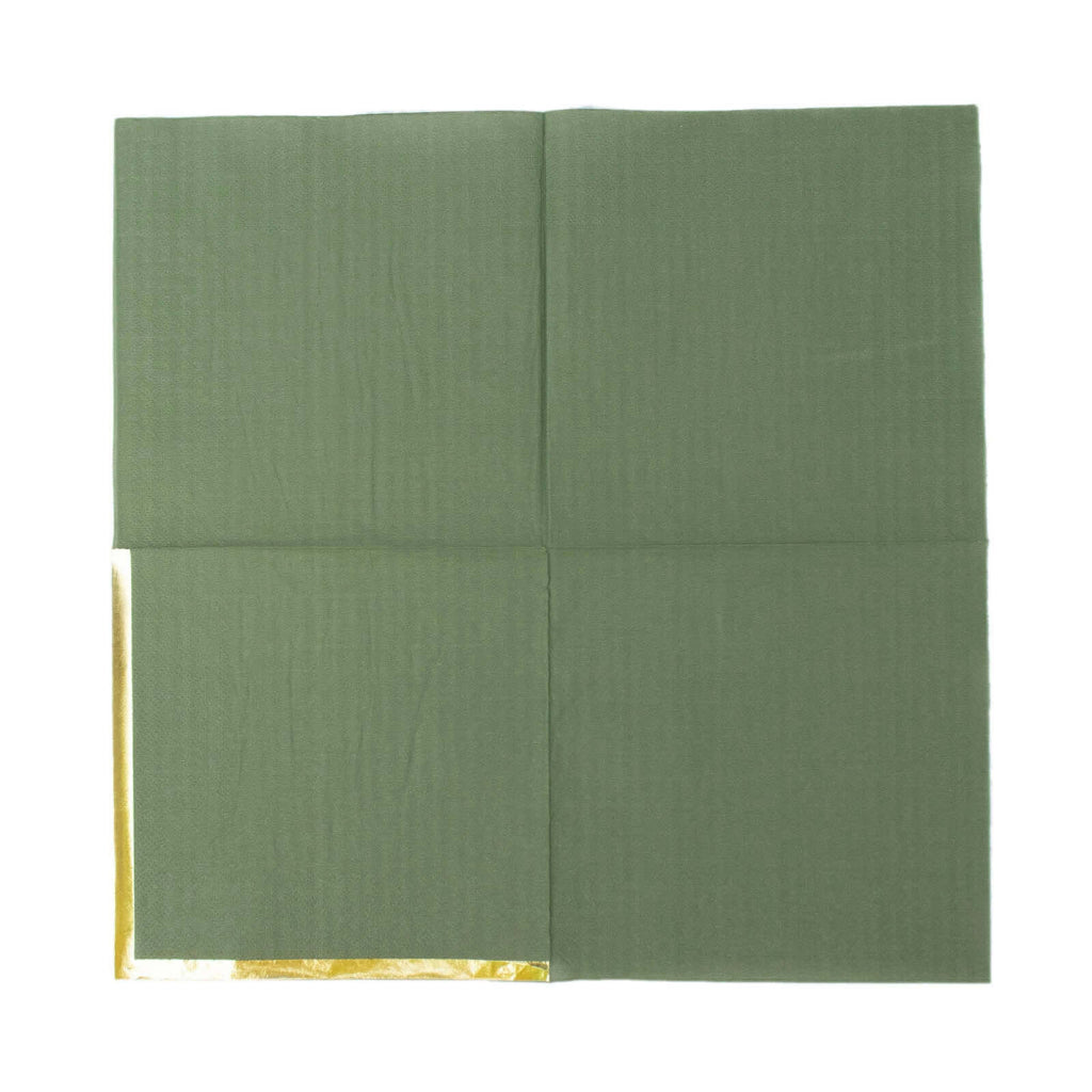 50-Pack Paper Beverage Napkins with Gold Foil Olive Green - Disposable 2 Ply Cocktail Napkins for Events 6.5"x6.5"