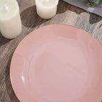10-Pack Plastic 8" Round Dessert Plates in Dusty Rose with Gold Rim - Glossy Disposable Appetizer Salad Plates