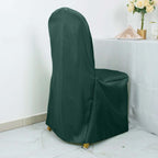 Polyester Slip On Banquet Chair Covers Hunter Emerald Green - Stain-Resistant Reusable Durable Fabric