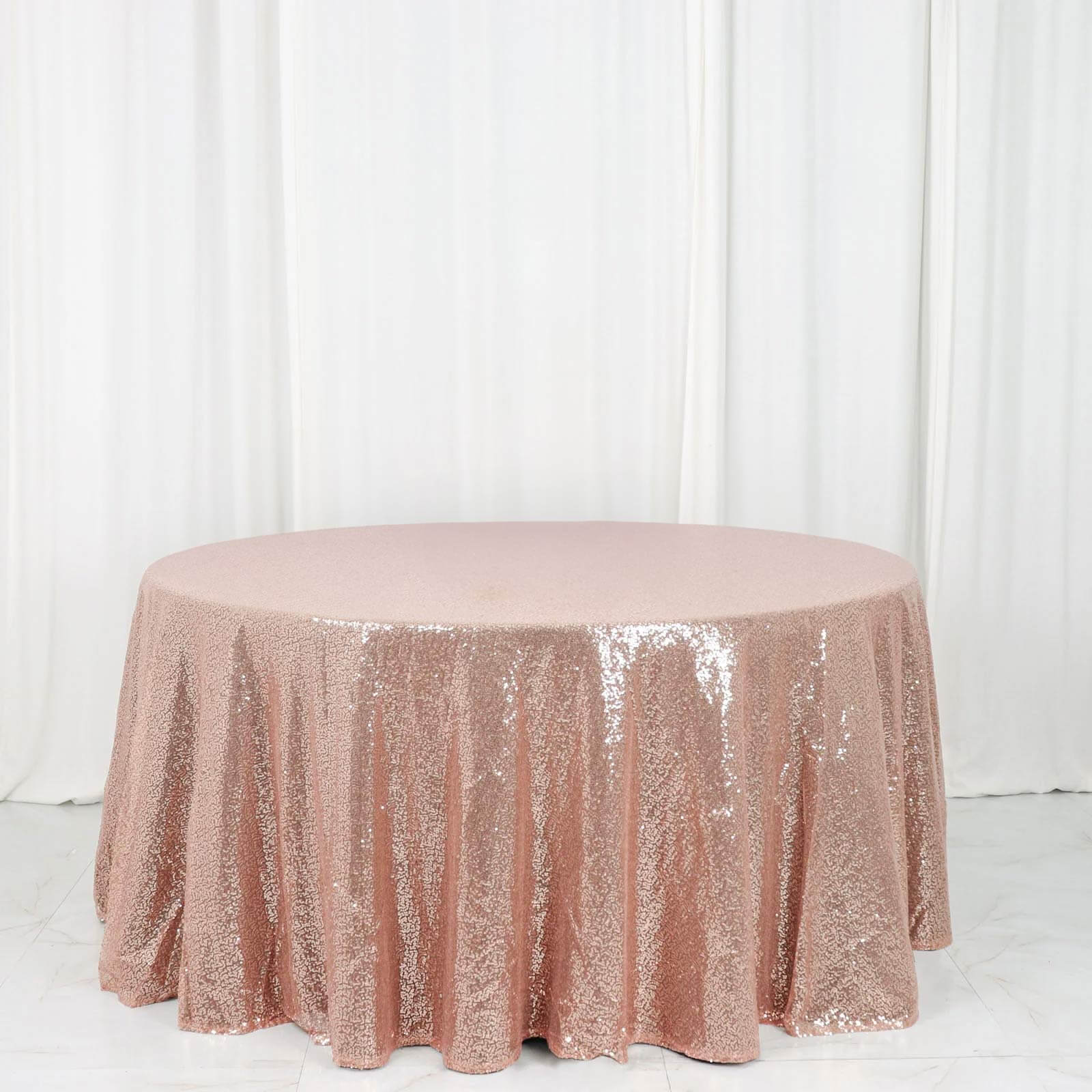 Sequin 120" Round Tablecloth Rose Gold - Seamless Glittering Table Cover