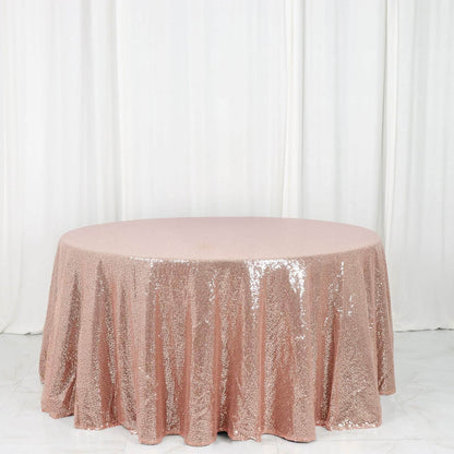Sequin 120" Round Tablecloth Rose Gold - Seamless Glittering Table Cover