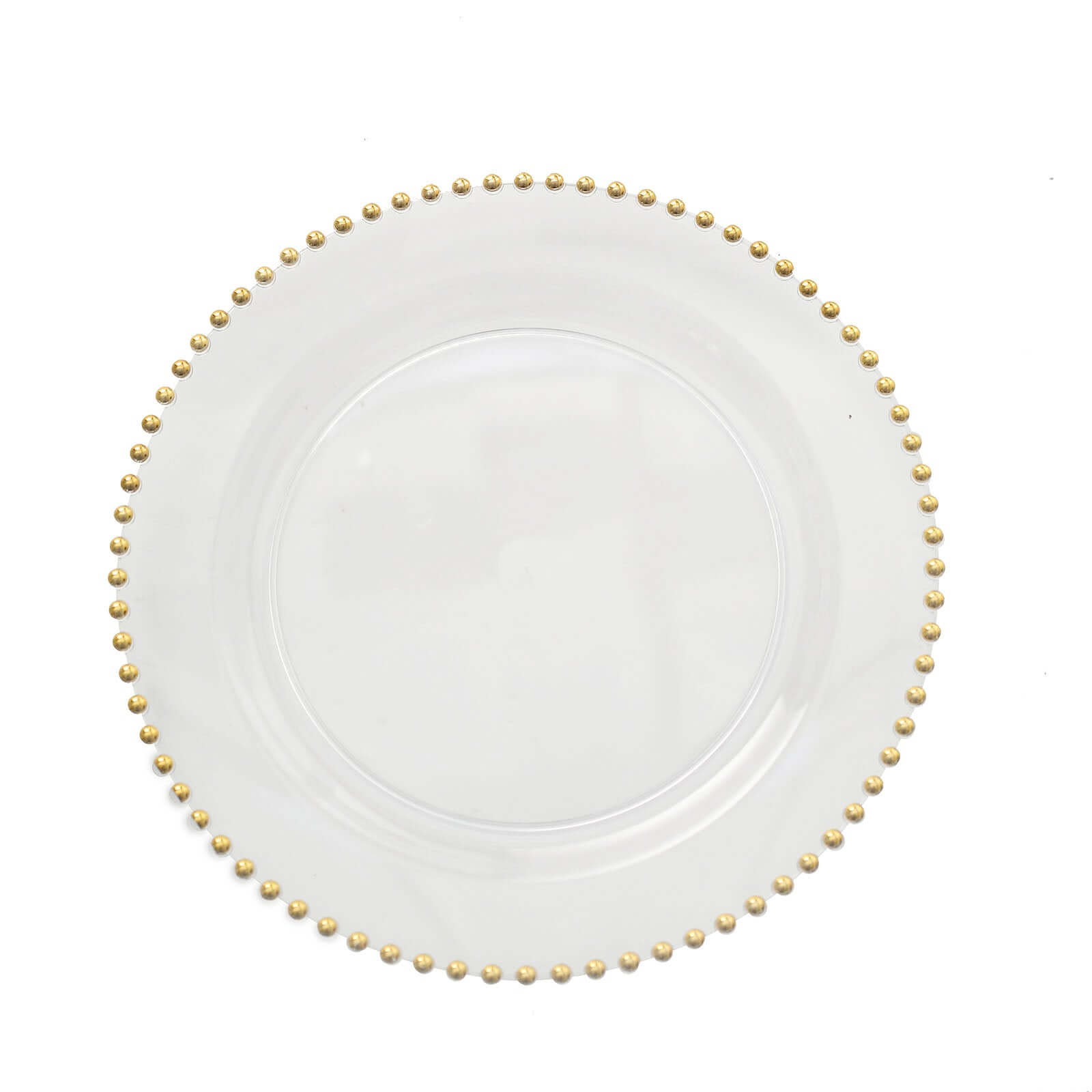 10-Pack Plastic 10" Round Dinner Plates in Clear with Gold Beaded Rim - Disposable Party Plates for Banquets & Festive Occasions