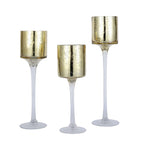 Set of 3 Glass Cylinder Vases Long Stem Gold - Decorative Candle Holder Floral Centerpieces 12", 14", 16"