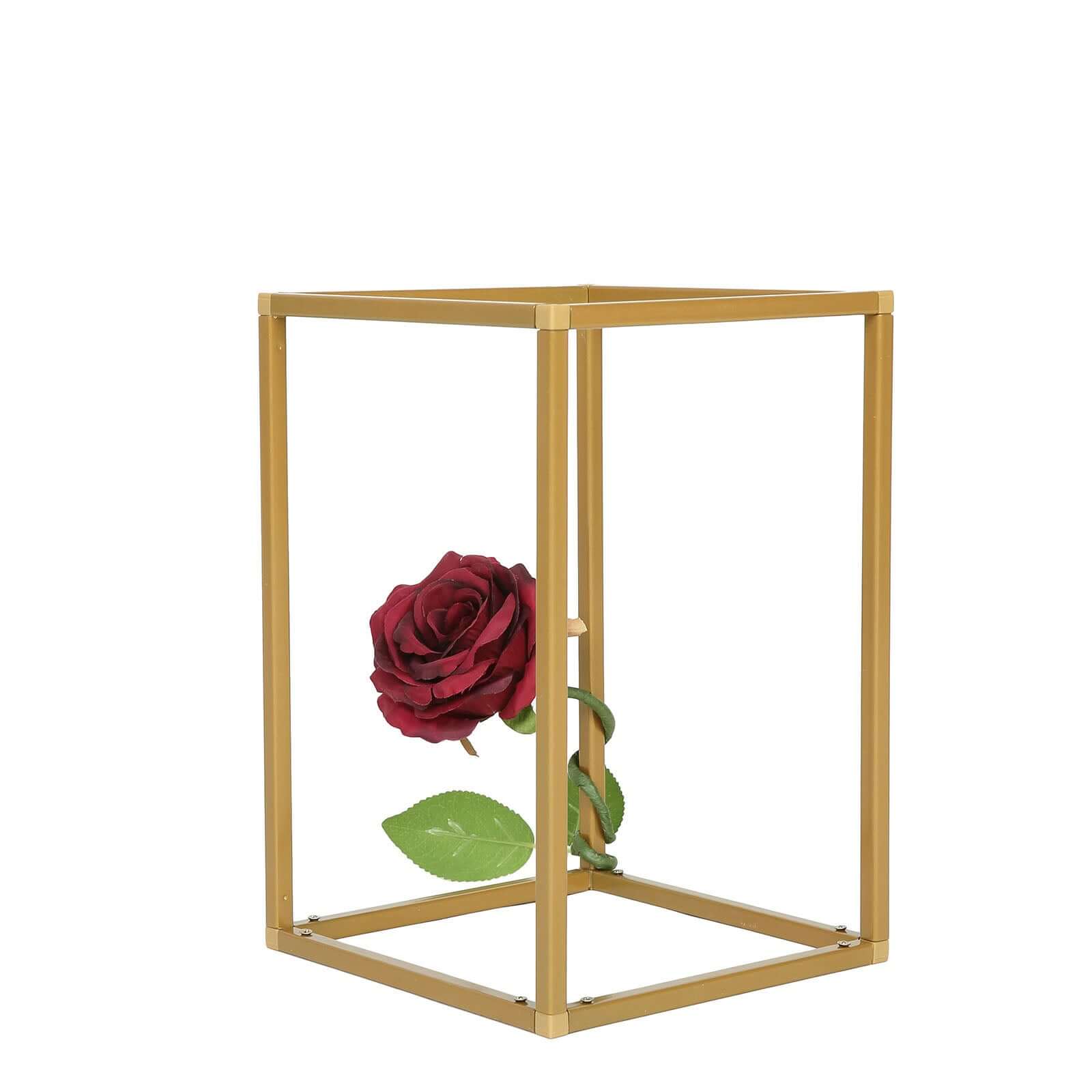 2-Pack Wedding Flower Stand Gold Metal Geometric Column Frame Rectangular - Versatile Floral Pedestal for Sophisticated Arrangements 12"