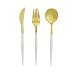 24-Pack Plastic Flatware Set in Metallic Gold with Ivory Handle - Heavy Duty Disposable Modern Silverware 8"
