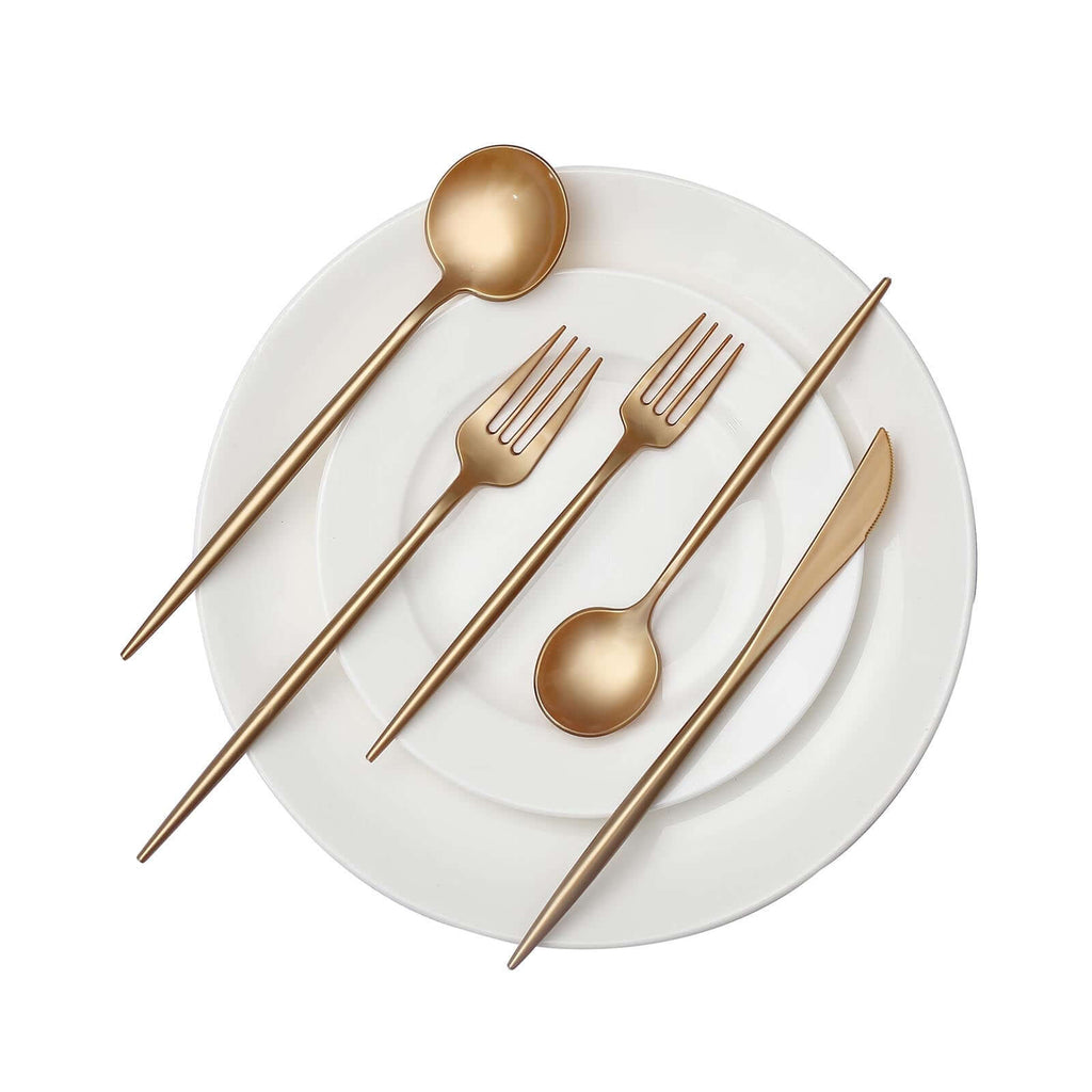 50-Pack Plastic Utensil Set Gold - Premium Disposable Heavy Duty Sleek Flatware