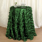 Taffeta 132" Round Tablecloth Green | 3D Leaf Petal Design Seamless Table Cover