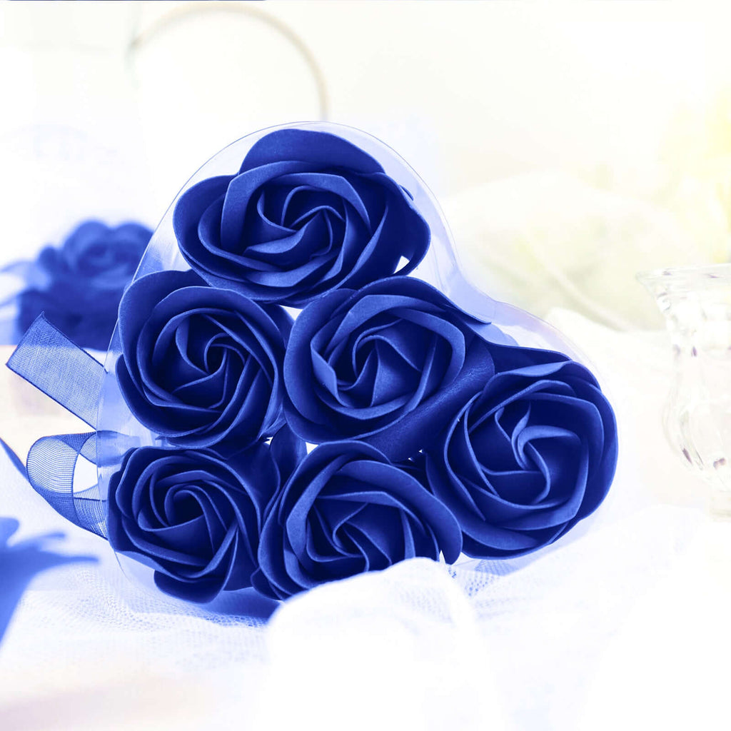 4 Pack 24 Pcs Royal Blue Scented Rose Soap Heart Shaped Party Favors With Gift Boxes And Ribbon