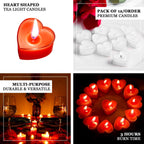 12-Pack Tealight Candles Heart Shaped Design Red - Valentines Decor for Romantic Settings Mini