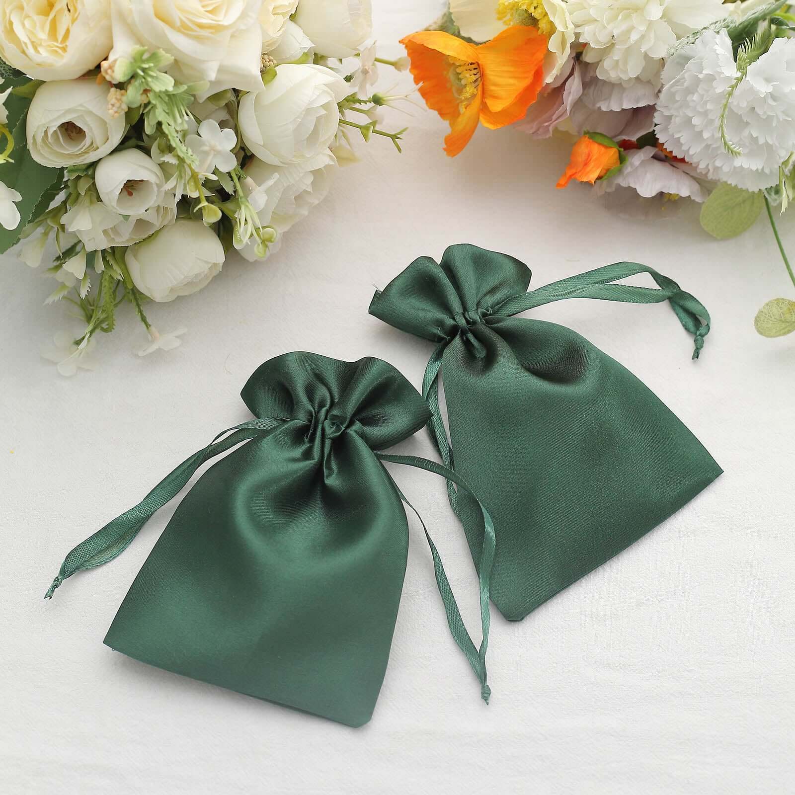 12 Pack 4"x6" Hunter Emerald Green Satin Wedding Party Favor Bags, Drawstring Pouch Gift Bags