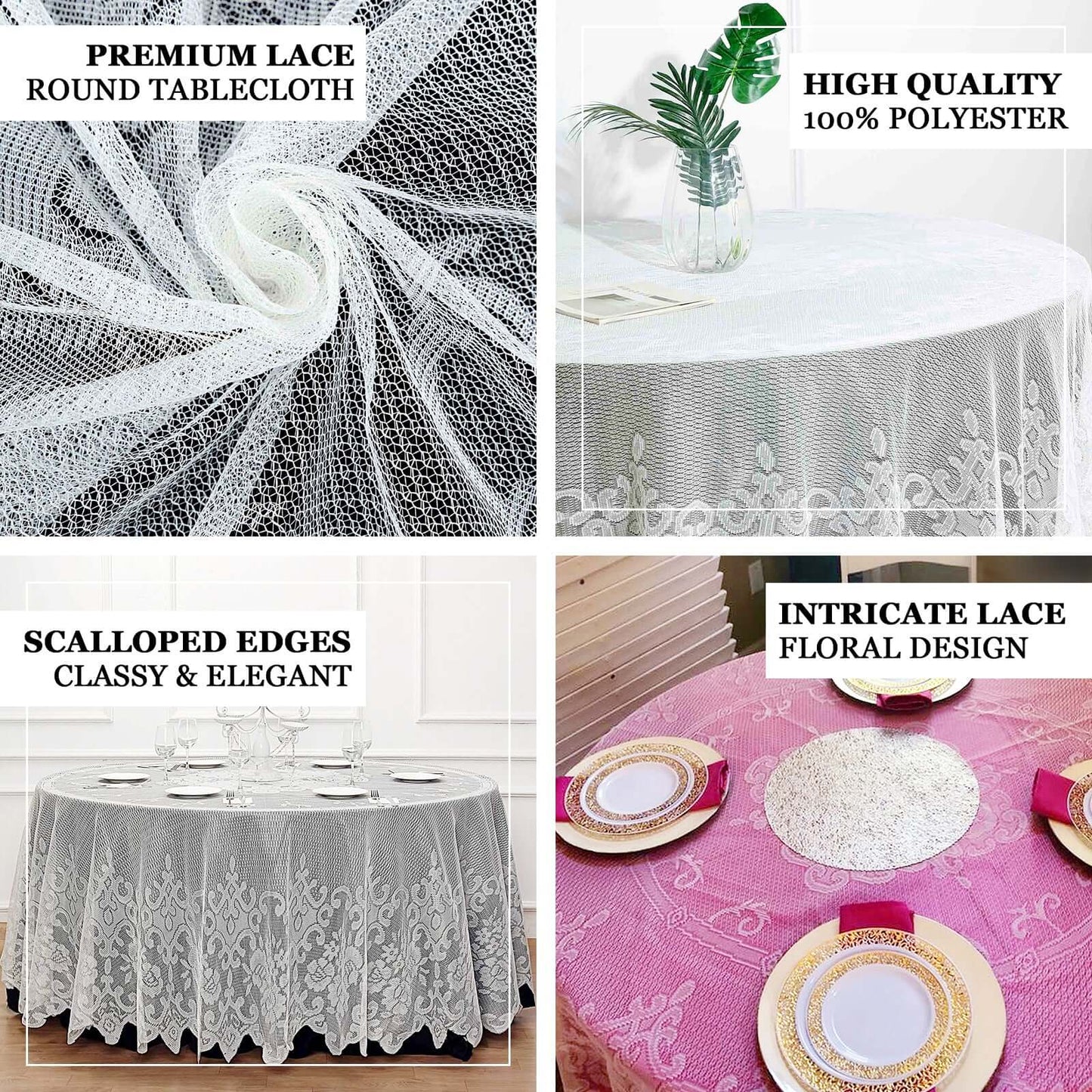 Lace 120" Round Tablecloth Ivory - Seamless Premium Design for Upscale Celebrations