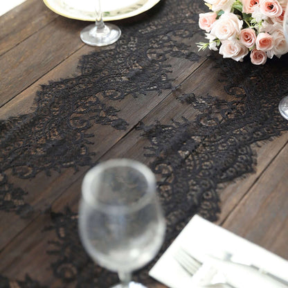 Premium Lace Fabric 15"x117" Table Runner Black - Scalloped Lace Elegance - Bell Racket Store