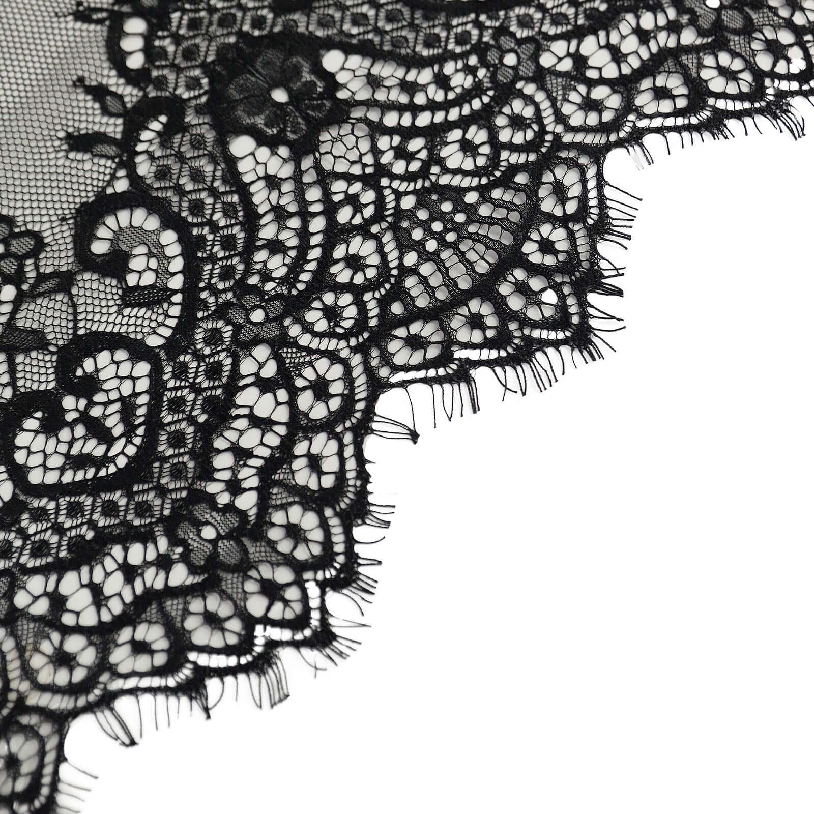 Premium Lace Fabric 15"x117" Table Runner Black - Scalloped Lace Elegance - Bell Racket Store