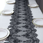 Premium Lace Fabric 15"x117" Table Runner Black - Scalloped Lace Elegance - Bell Racket Store