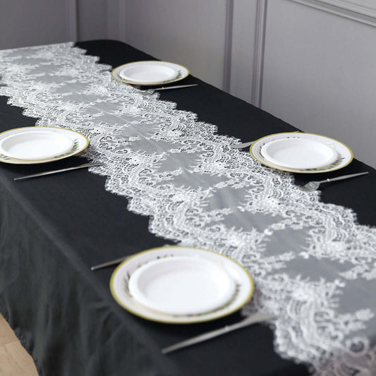 Premium Lace Fabric 15"x117" Table Runner Ivory - Scalloped Lace Elegance - Bell Racket Store