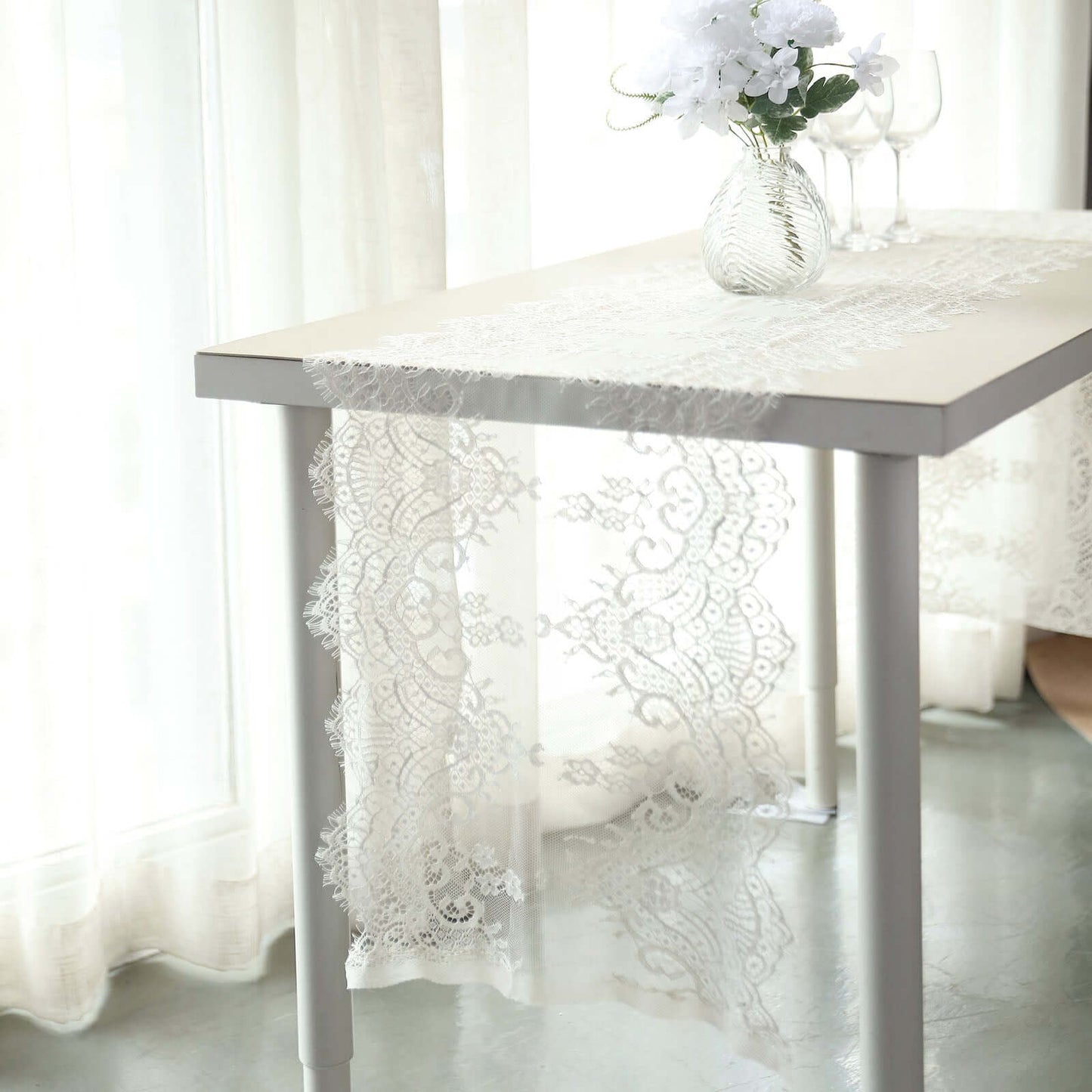 Premium Lace Fabric 15"x117" Table Runner Ivory - Scalloped Lace Elegance - Bell Racket Store