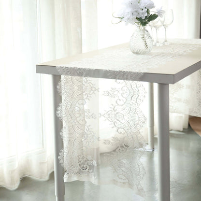 Premium Lace Fabric 15"x117" Table Runner Ivory - Scalloped Lace Elegance - Bell Racket Store