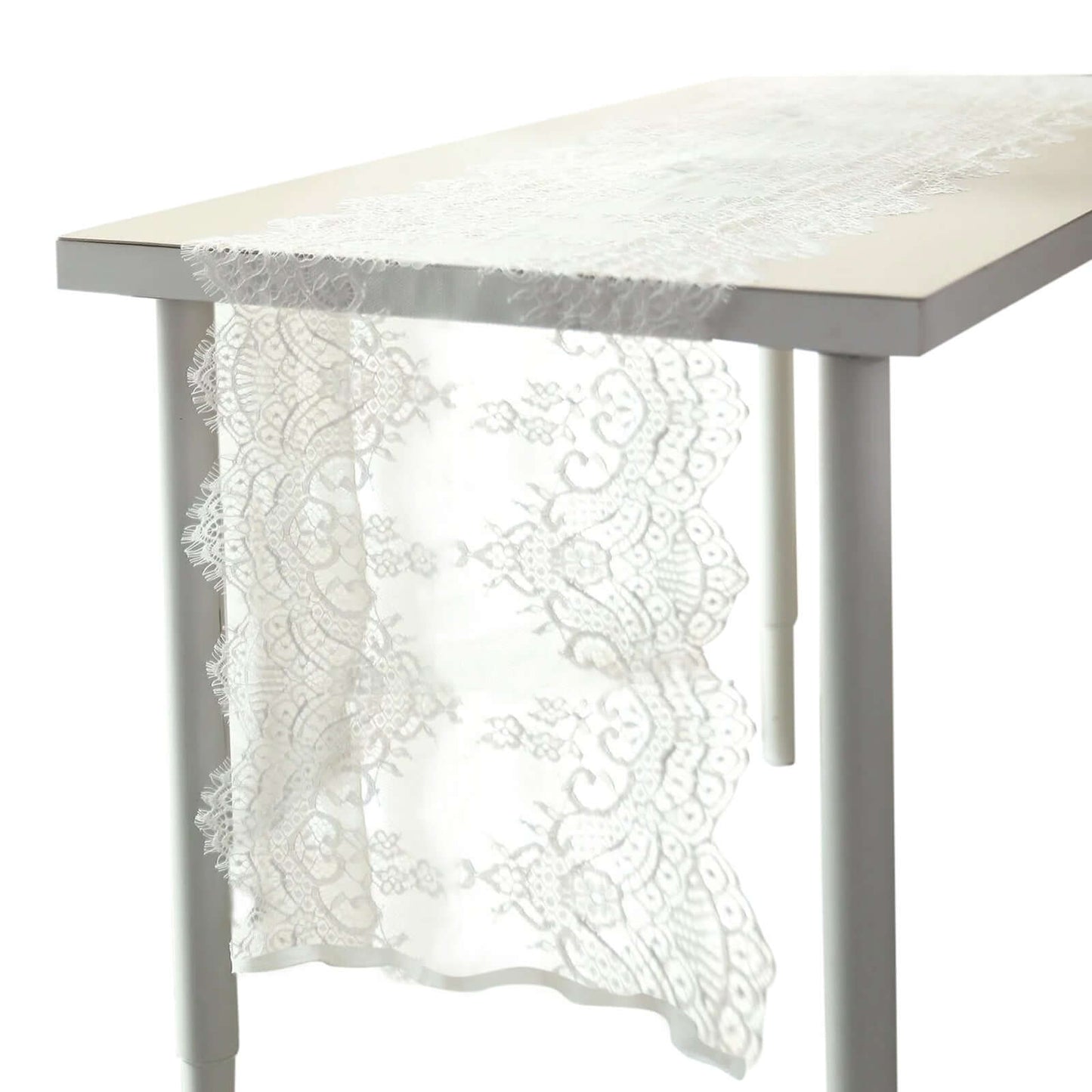 Premium Lace Fabric 15"x117" Table Runner Ivory - Scalloped Lace Elegance - Bell Racket Store