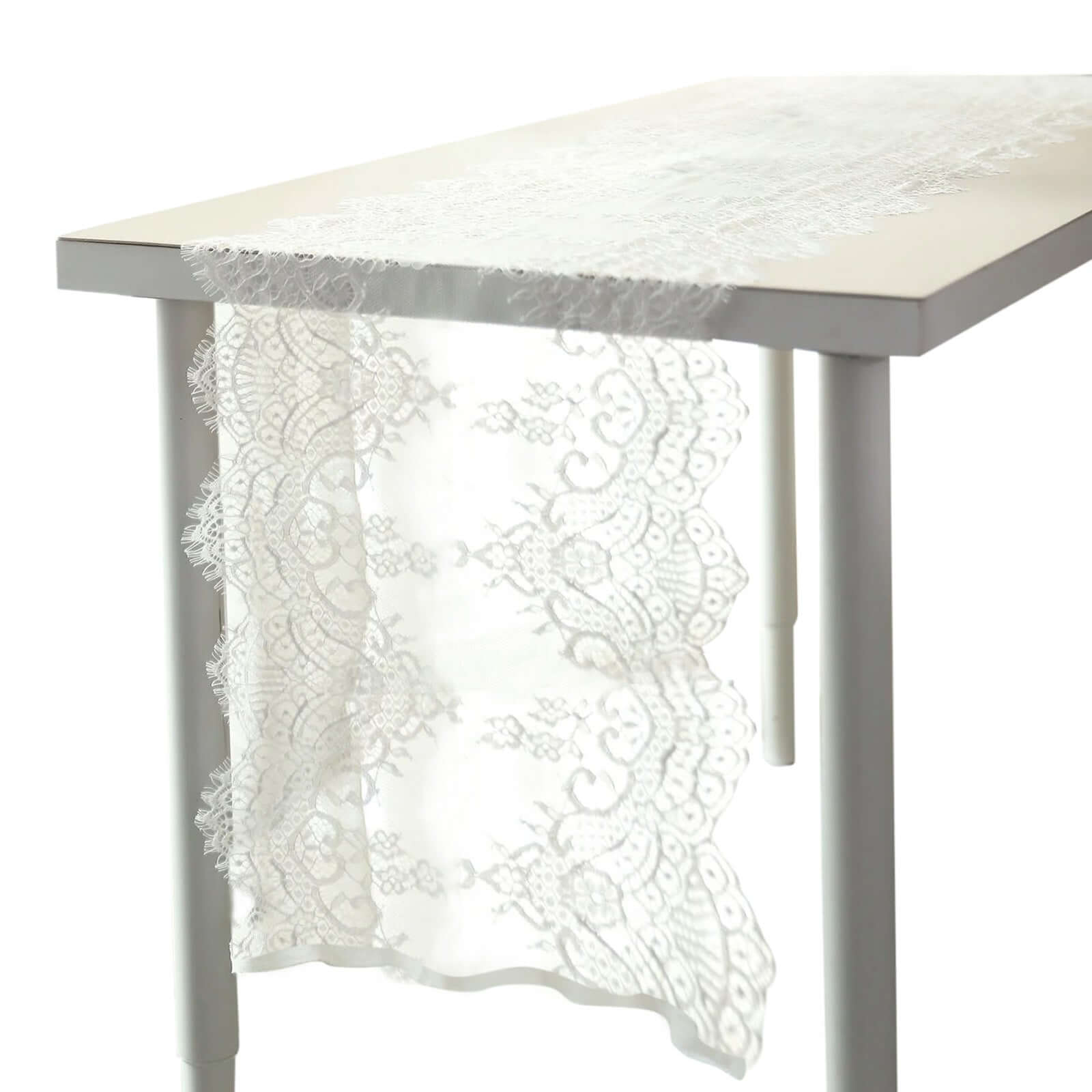 Premium Lace Fabric 15"x117" Table Runner Ivory - Scalloped Lace Elegance - Bell Racket Store