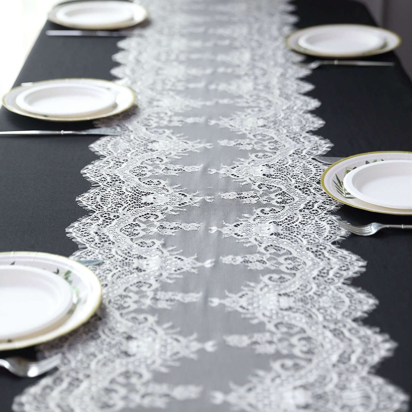 Premium Lace Fabric 15"x117" Table Runner Ivory - Scalloped Lace Elegance - Bell Racket Store