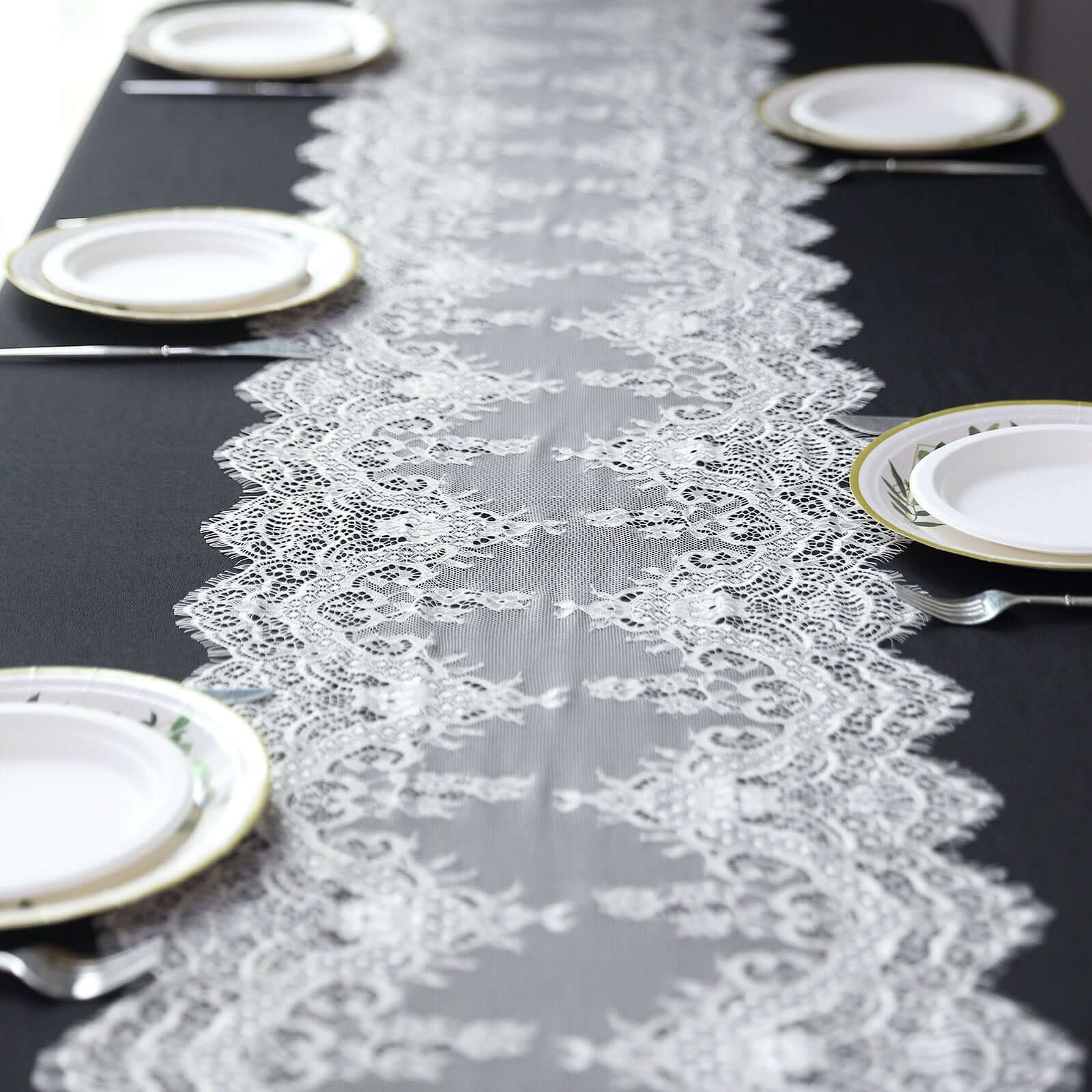 Premium Lace Fabric 15"x117" Table Runner Ivory - Scalloped Lace Elegance - Bell Racket Store