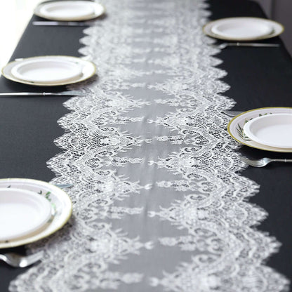 Premium Lace Fabric 15"x117" Table Runner Ivory - Scalloped Lace Elegance - Bell Racket Store