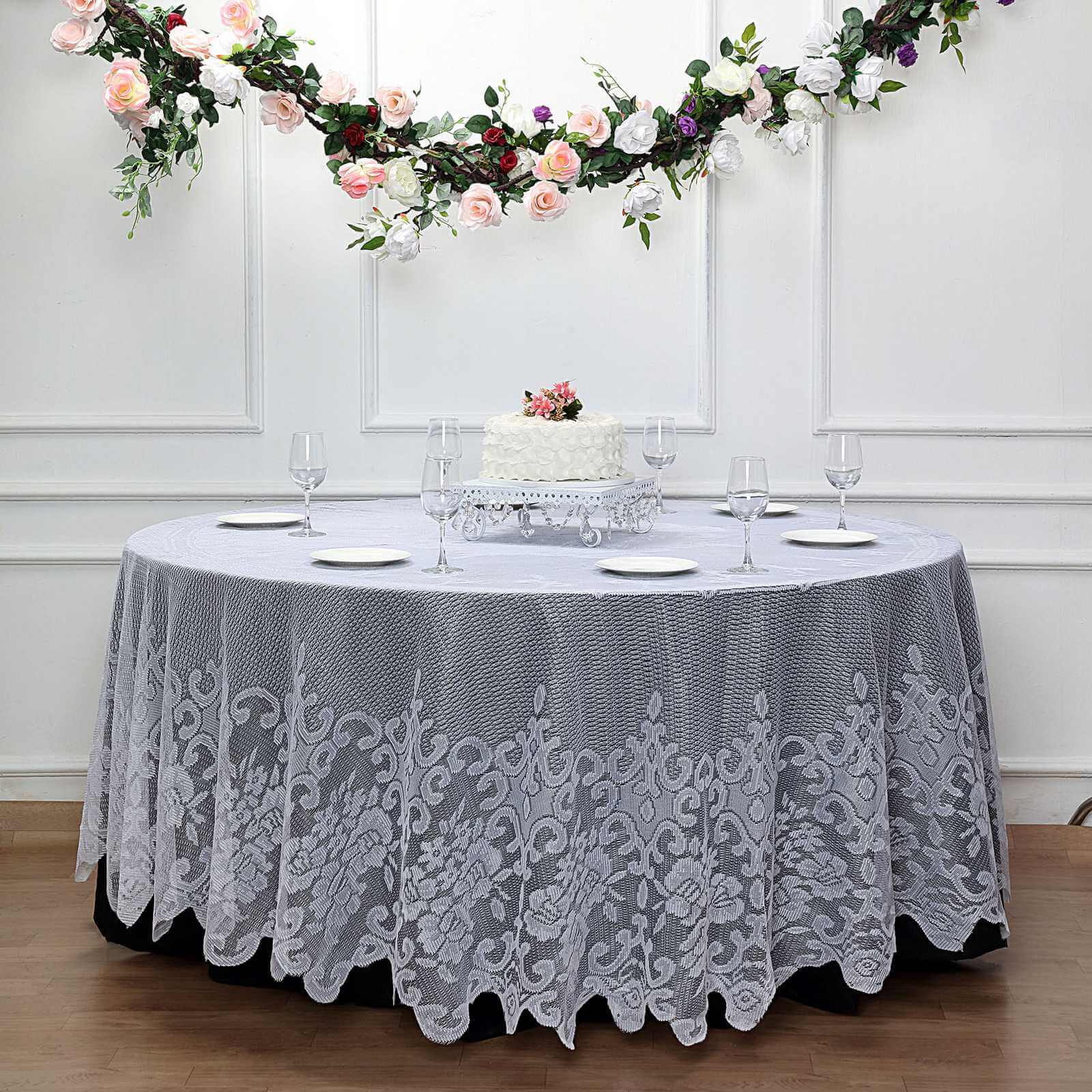 Lace 120" Round Tablecloth White - Seamless Premium Design for Upscale Celebrations