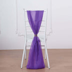 5 Pack Chiffon Chair Sashes Purple - Soft & Lightweight Designer Chair Bows 22"x78"