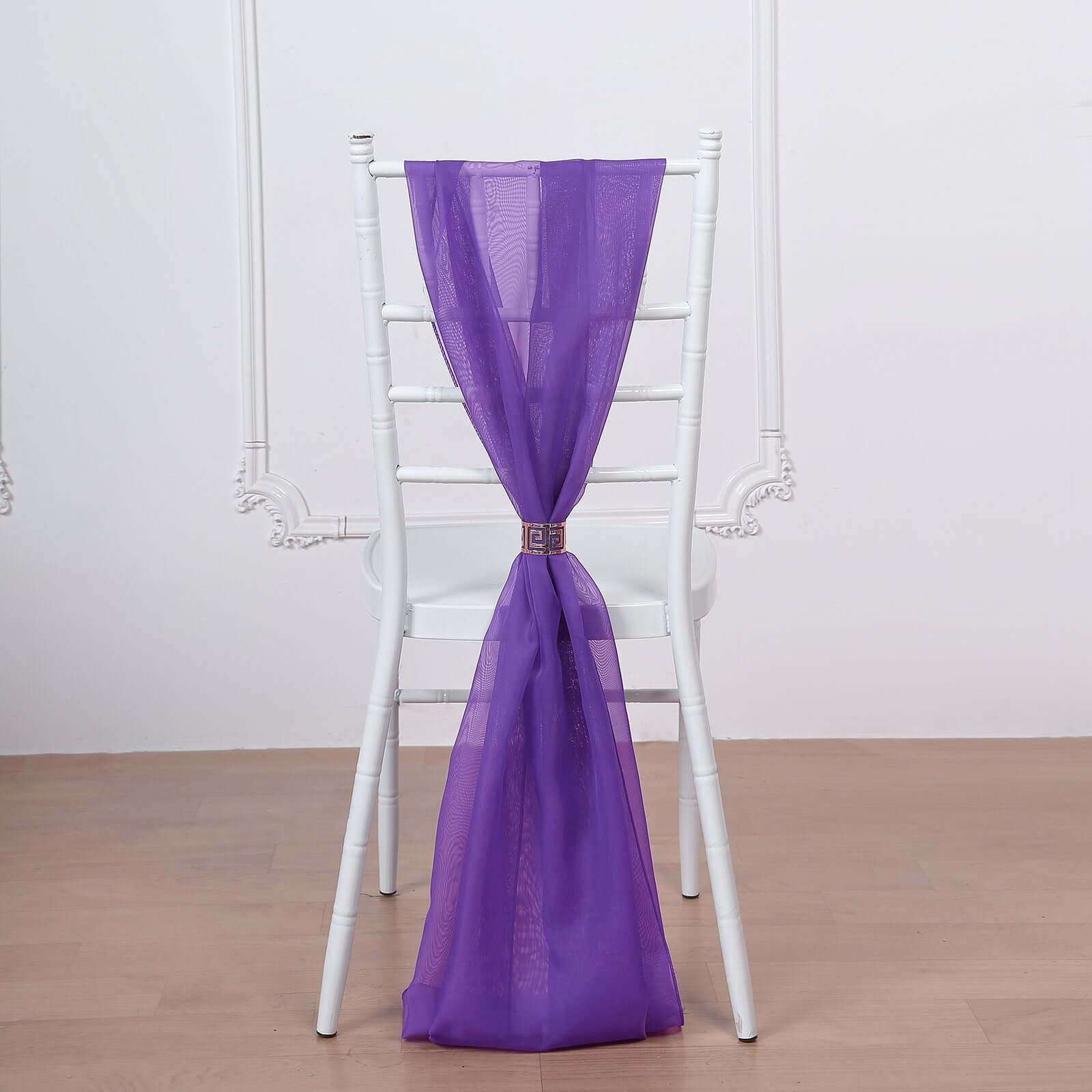5 Pack Chiffon Chair Sashes Purple - Soft & Lightweight Designer Chair Bows 22"x78"