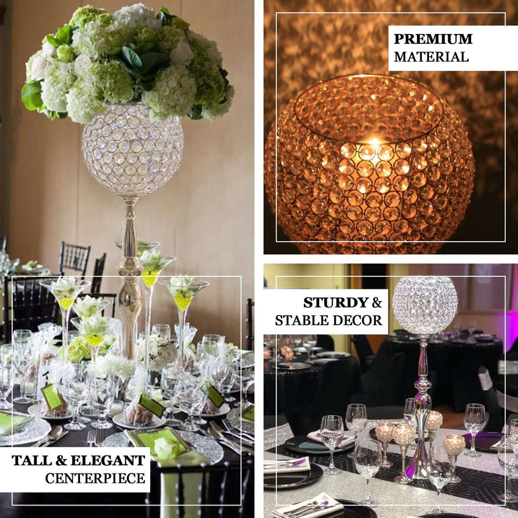 Acrylic Crystal Beaded Goblet Candle Holder Gold - Exquisite Flower Ball Centerpiece Stand for High-End Event Styling 30"