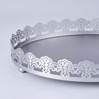 Metal Round Serving Tray 12" in Silver with Embellished Rims, Stylish Decorative Vanity Tray Centerpiece