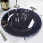 6-Pack Acrylic Round Charger Plates 13" in Navy Blue with Beaded Rim, Dinner Charger Event Tabletop Decor