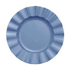 10-Pack Plastic 11" Round Dinner Plates in Ocean Blue Ruffled Rim with Gold Edging - Sturdy Disposable Dinnerware