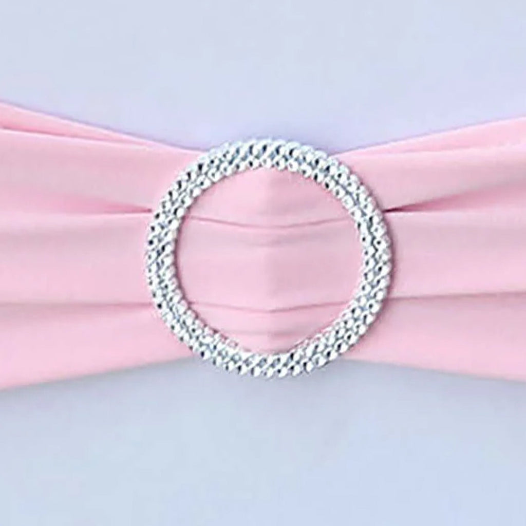 5 Pack Stretch Spandex Chair Sashes Pink - Reusable Chair Bands with Silver Diamond Ring Slide Buckle 5"x14"