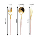 24-Pack Plastic Flatware Set in Metallic Gold with Blush Handle - Heavy Duty Disposable Modern Silverware 8"