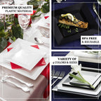 10-Pack Plastic Dinner Plates Glossy White Square with Wide Rim - Sturdy Disposable Party Plates 10"