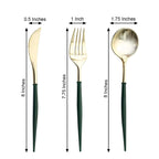 24-Pack Plastic Flatware Set in Metallic Gold with Hunter Emerald Green Handle - Heavy Duty Disposable Modern Silverware 8"