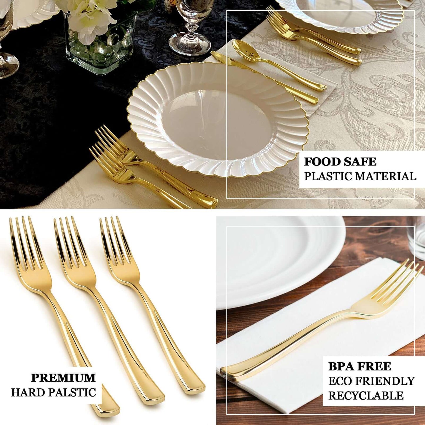 25-Pack Plastic Forks Metallic Gold Classic Heavy Duty - Decorative Disposable Cutlery 7"